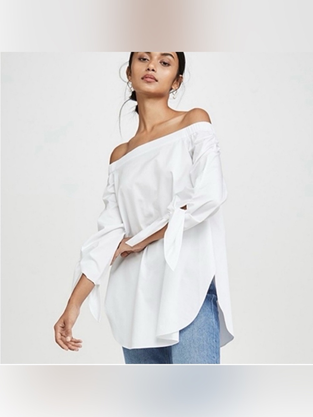 Tibi Off The Shoulder White Top Blouse Cotton Long Sleeve Sz 4 - Picture 2 of 12